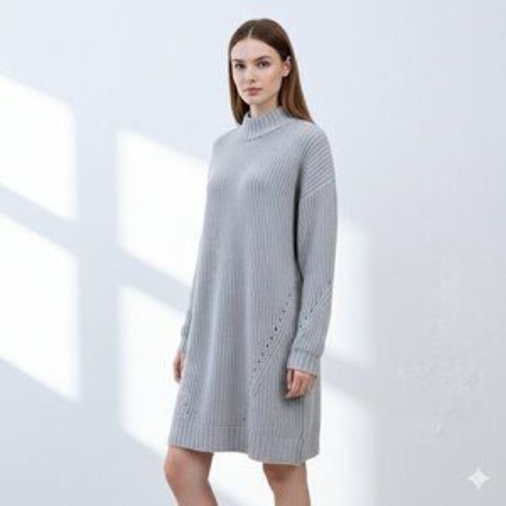 Outerknown Mock Neck Cashmere Blend Sweater Dress in Gray Size XS NEW